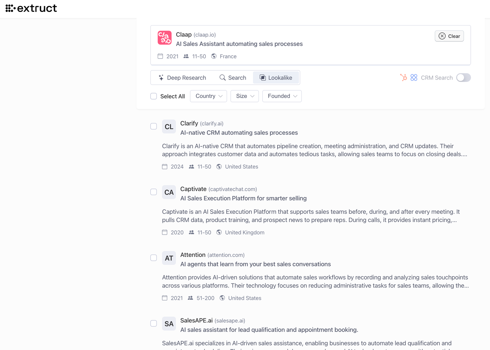 Lookalike search inside Extruct