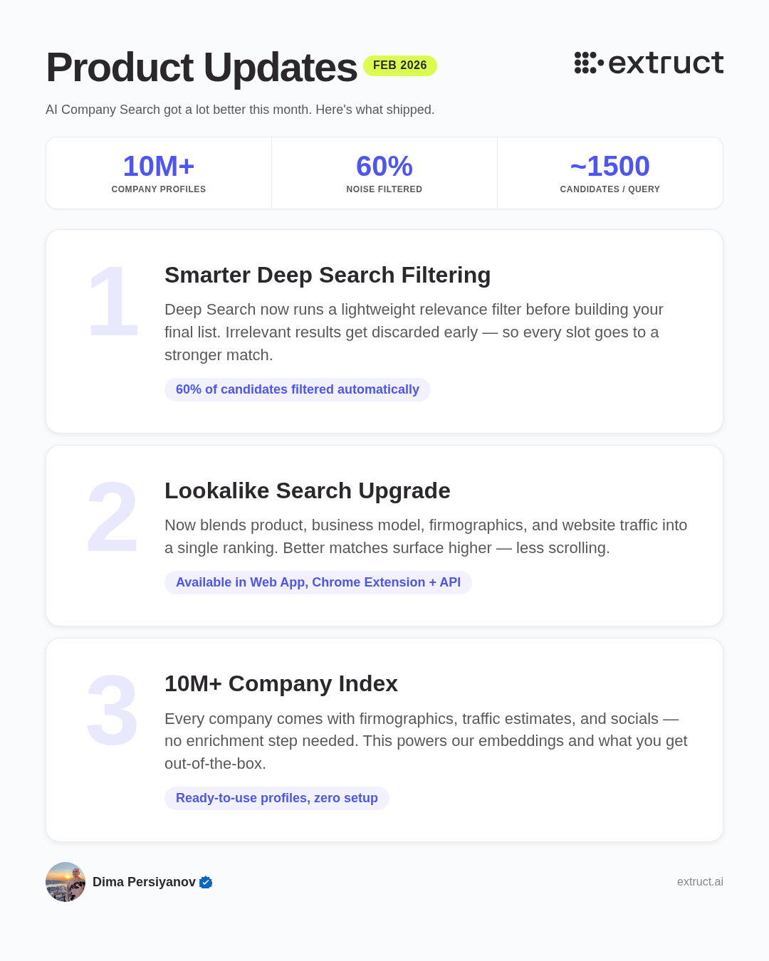 Extruct Product Updates - February 2026